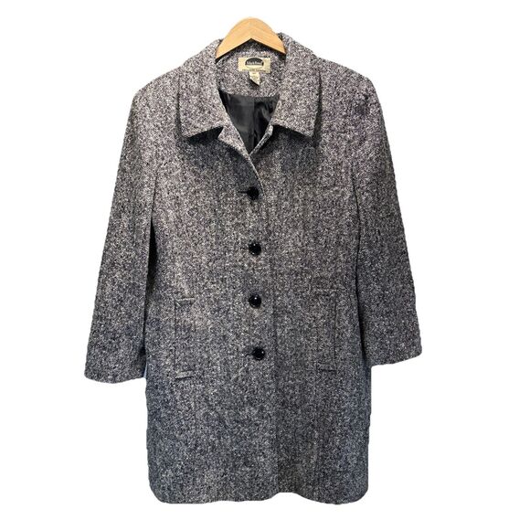 MarkReed Fashion Womens Salt Pepper Tweed Wool Blend Button Coat Vintage Sz 18P - Picture 1 of 10